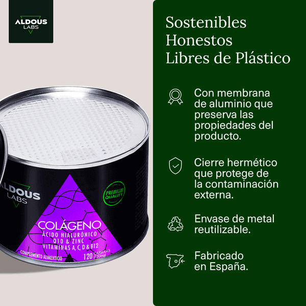 Colágeno Hidrolizado con Ácido Hialurónico, Coenzima Q10, Zinc y Vitaminas Aldous | 120 Cápsulas