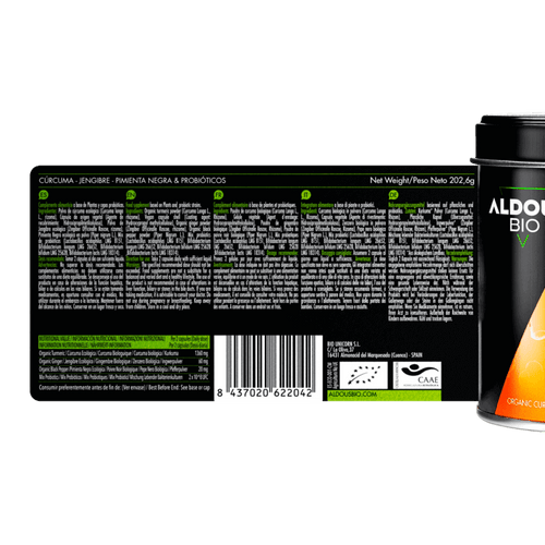 Cúrcuma Ecológica con Jengibre, Pimienta Negra y Probióticos Aldous Bio | 250 Cápsulas