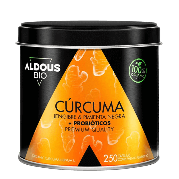 Cúrcuma Ecológica con Jengibre, Pimienta Negra y Probióticos Aldous Bio | 250 Cápsulas