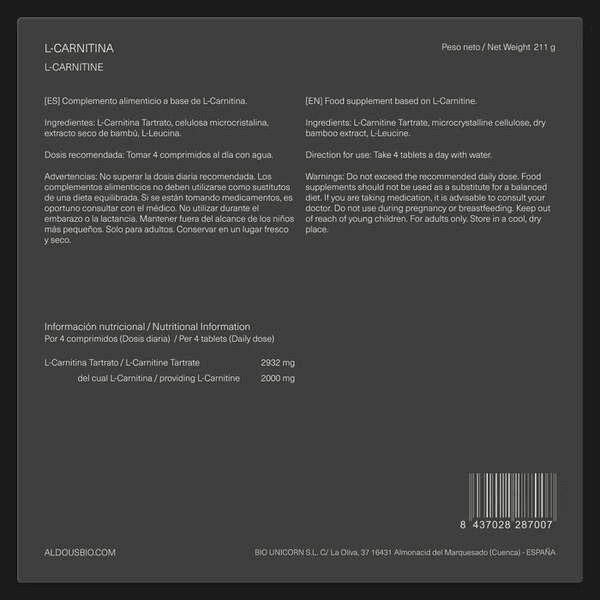 L-Carnitina 2000mg Aldous | 200 comprimidos