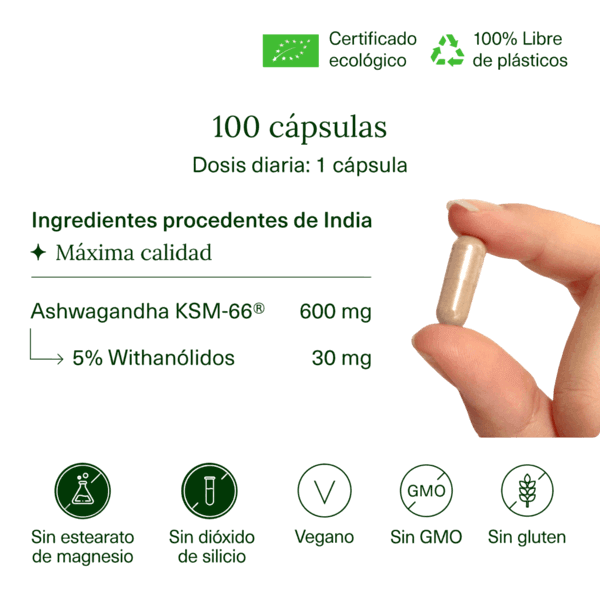 Extracto de Raíz de Ashwagandha KSM-66 ® Ecológico Aldous Bio | 100 Cápsulas