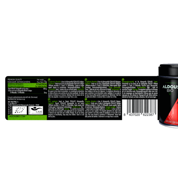 Extracto de Raíz de Ashwagandha KSM-66 ® Ecológico Aldous Bio | 100 Cápsulas
