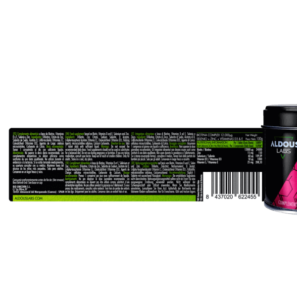 Biotina con Zinc, Selenio, Vitamina D3 y Vitamina E  Aldous | 400 Comprimidos