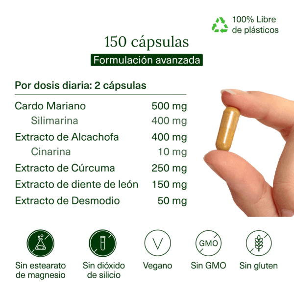 Cardo Mariano con Alcachofa, Cúrcuma, Diente de León y Desmodium Aldous Labs | 150 Cápsulas