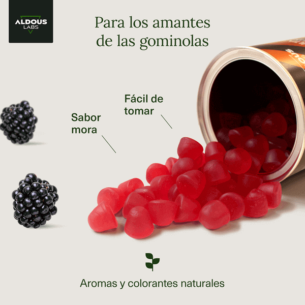 Multivitaminas en gominolas Aldous | 120 gummies sabor natural a mora