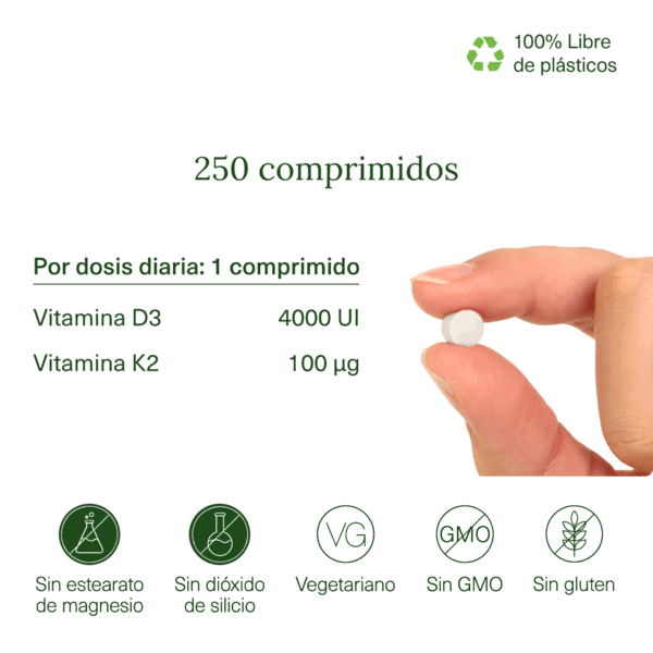 Vitamina D3 + K2  Aldous | 250 comprimidos