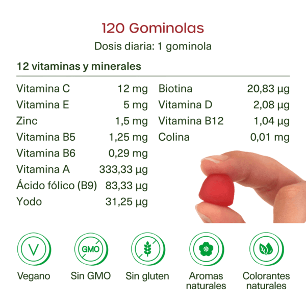 Multivitaminas para niños en gominolas Aldous  | 120 gummies sabor natural a fresa
